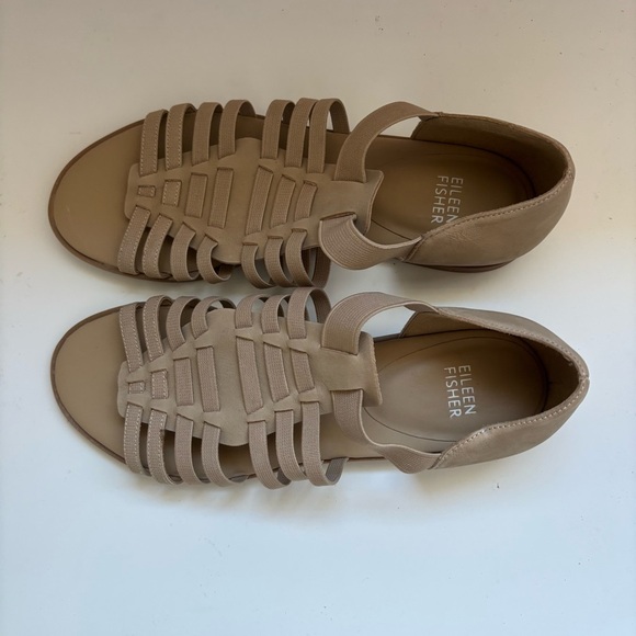 Eileen Fisher Gladiator Sandals Size 8 Tan Leather Flats Sz 7.5 - Picture 1 of 5